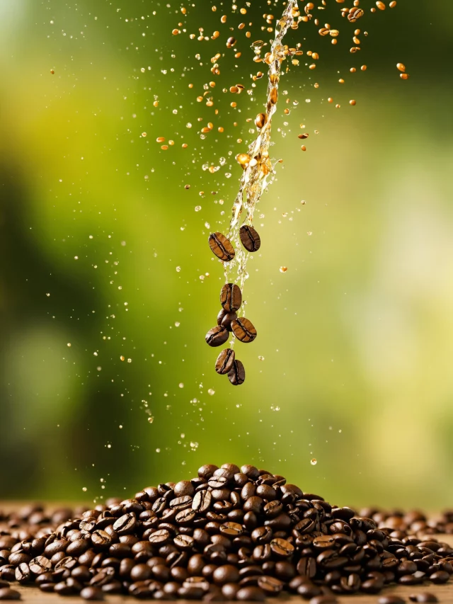 Coffee grains with legs running into water