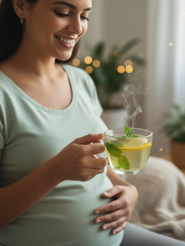 mulher grávida tomando chá