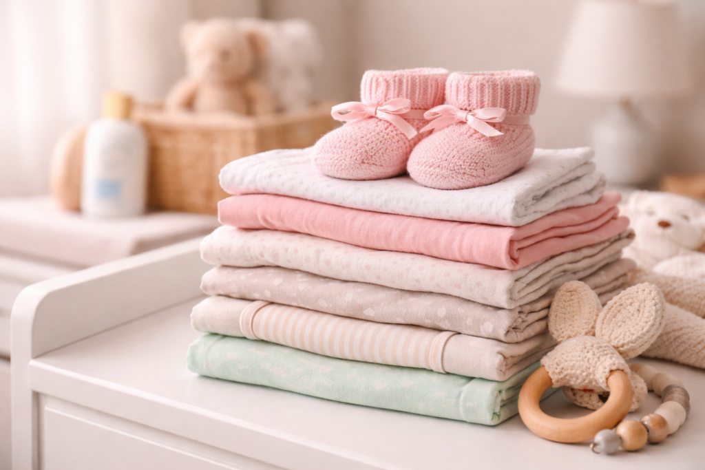 Roupinhas de bebê organizadas com carinho
