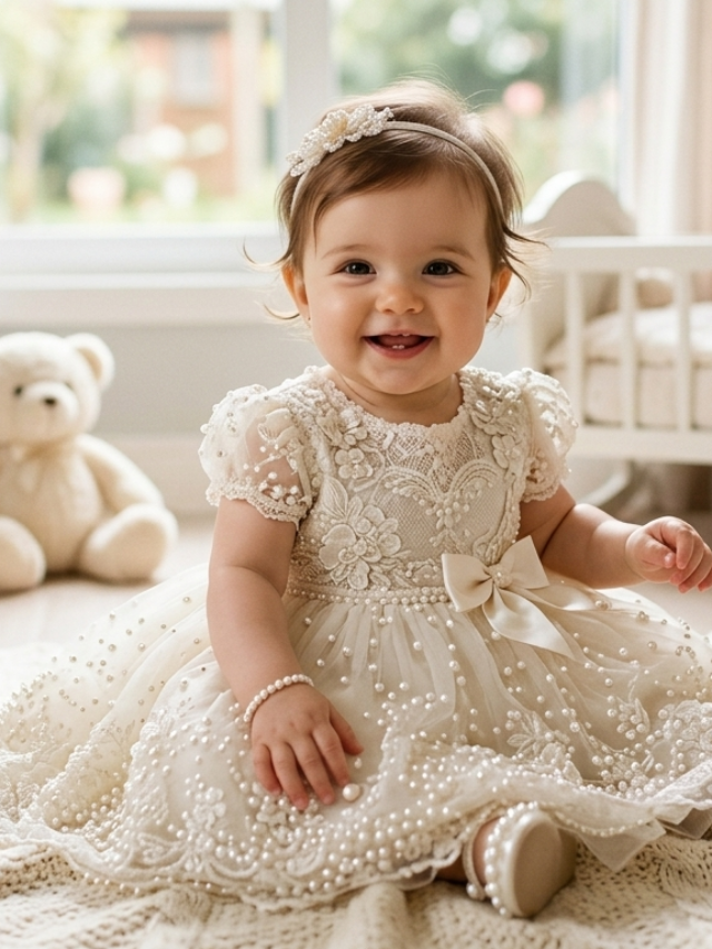 Uma linda bebÊ com vestido perolado